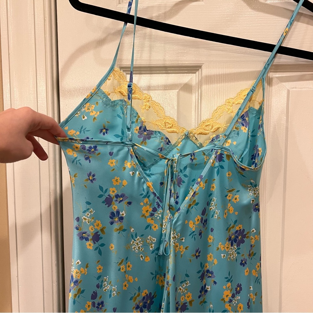 Vintage Y2K 2001 Victoria’s Secret Slip Dress Blue Yellow Lace Floral Small - Picture 7 of 9